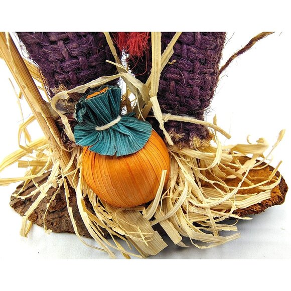 Scarecrow Figure Handmade Fall 7.5 In Wood Base Halloween Pumpkin Harvest Decor - Picture 6 of 15